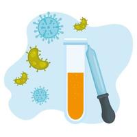 Reagenzglas und Tropfensymbol mit Coronavirus vektor