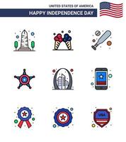 4:e juli USA Lycklig oberoende dag ikon symboler grupp av 9 modern platt fylld rader av byggnad USA amerikan stjärna män redigerbar USA dag vektor design element