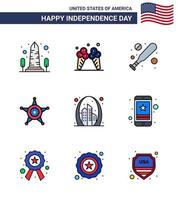 4. juli usa glücklicher unabhängigkeitstag symbol symbole gruppe von 9 modernen flach gefüllten linien des gebäudes usa american star men editierbare usa tag vektor design elemente