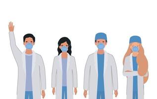 Männer und Frauen Ärzte mit Uniformen und Masken vektor