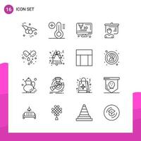 Outline Icon Set Packung mit 16 Zeilensymbolen isoliert auf weißem Hintergrund für ansprechendes Website-Design, Druck und mobile Anwendungen, kreativer schwarzer Symbolvektorhintergrund vektor