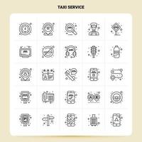 översikt 25 taxi service ikon uppsättning vektor linje stil design svart ikoner uppsättning linjär piktogram packa webb och mobil företag idéer design vektor illustration