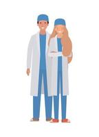 Mann und Frau Arzt mit Uniformen und Hüten vektor