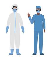 Ärzte mit Schutzanzügen Brille und Maske vektor