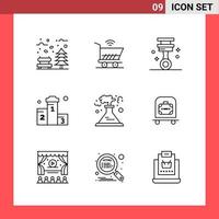 9 Icon Pack Line Style Umrisssymbole auf weißem Hintergrund einfache Zeichen für die allgemeine Gestaltung kreativer schwarzer Icon-Vektor-Hintergrund vektor