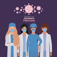 Ärztinnen Helden mit Uniformen und Masken vektor