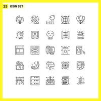Stock Vector Icon Pack mit 25 Linienzeichen und Symbolen für Feiern Ballons Bank Multimedia-Welt editierbare Vektordesign-Elemente
