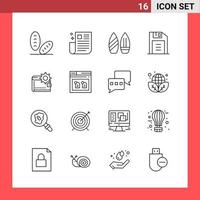 16 Icon Pack Line Style Umrisssymbole auf weißem Hintergrund einfache Zeichen für die allgemeine Gestaltung kreativer schwarzer Icon-Vektor-Hintergrund vektor