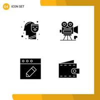 satz von 4 modernen ui symbolen symbole zeichen für menschliche app gesicht videokamera mac editierbare vektordesignelemente vektor