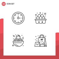 Line-Pack mit 4 universellen Symbolen für Alarm-Fast-Food-Zeit-Food-Tasche editierbare Vektordesign-Elemente vektor