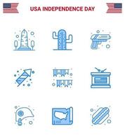 blå packa av 9 USA oberoende dag symboler av amerikan dag fyrverkeri amerikan fest vapen redigerbar USA dag vektor design element