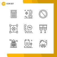 9 Icon Set Line Style Icon Pack Umrisssymbole isoliert auf weißem Hintergrund für reaktionsschnelle Website, die kreativen schwarzen Icon-Vektorhintergrund entwirft vektor