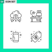 Packung mit 4 Linienstil-Icon-Set Gliederungssymbolen für den Druck kreative Zeichen isoliert auf weißem Hintergrund 4-Icon-Set kreativer schwarzer Icon-Vektor-Hintergrund vektor