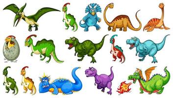 uppsättning av olika dinosaurie seriefigurer vektor