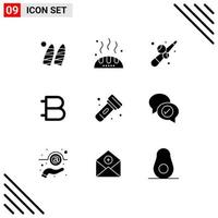 9 universell fast glyf tecken symboler av camping kryptovaluta biljard crypto bytecoin redigerbar vektor design element