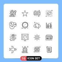 16-zeiliges schwarzes Symbolpaket Umrisssymbole für mobile Apps isoliert auf weißem Hintergrund 16 Symbole setzen kreativen schwarzen Symbolvektorhintergrund vektor