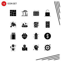 Stock Vector Icon Pack mit 16 Zeilenzeichen und Symbolen für Kunst entsperren Datum Sicherheit Vorhängeschloss editierbare Vektordesign-Elemente