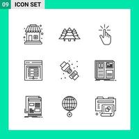 Packung mit 9 Linienstil-Icon-Set Umrisssymbolen für den Druck kreative Schilder isoliert auf weißem Hintergrund 9-Icon-Set kreativer schwarzer Icon-Vektor-Hintergrund vektor