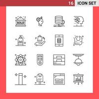 16 Icon Pack Line Style Umrisssymbole auf weißem Hintergrund einfache Zeichen für die allgemeine Gestaltung kreativer schwarzer Icon-Vektor-Hintergrund vektor