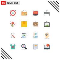 uppsättning av 16 modern ui ikoner symboler tecken för blomma bagage medicinsk mapp väska offentlig redigerbar packa av kreativ vektor design element
