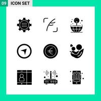 Packung mit 9 Solid Style Icon Set Glyphen-Symbolen für den Druck kreative Zeichen isoliert auf weißem Hintergrund 9 Icon Set kreativer schwarzer Icon-Vektor-Hintergrund vektor