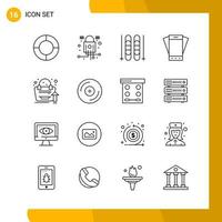 16 Icon Set Line Style Icon Pack Umrisssymbole isoliert auf weißem Hintergrund für responsive Website, die kreativen schwarzen Icon-Vektorhintergrund entwirft vektor