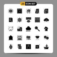 25 svart ikon packa glyf symboler tecken för mottaglig mönster på vit bakgrund 25 ikoner uppsättning kreativ svart ikon vektor bakgrund