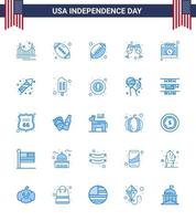 Usa Happy Independence DayPiktogrammsatz von 25 einfachen Blues des Festtags American Ball Date American Editable Usa Day Vector Design Elements