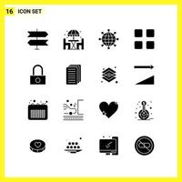 16 Symbolsatz einfache solide Symbole Glyphenzeichen auf weißem Hintergrund für Website-Design mobile Anwendungen und Printmedien kreativer schwarzer Symbolvektorhintergrund vektor