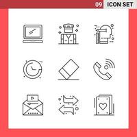 9 Icon Pack Line Style Umrisssymbole auf weißem Hintergrund einfache Zeichen für die allgemeine Gestaltung kreativer schwarzer Icon-Vektor-Hintergrund vektor