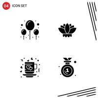 Stock Vector Icon Pack mit 4 Zeilen Zeichen und Symbolen für Ballon Tee Blume Kaffee Award editierbare Vektordesign-Elemente