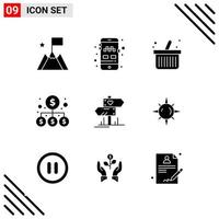 Pixel perfekter Satz von 9 soliden Symbolen Glyphen-Icon-Set für Website-Design und mobile Anwendungen Schnittstelle kreativer schwarzer Icon-Vektor-Hintergrund vektor