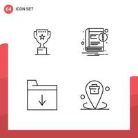 satz von 4 modernen ui-symbolen symbole zeichen für preisordner belohnungshinweise business editierbare vektordesignelemente vektor
