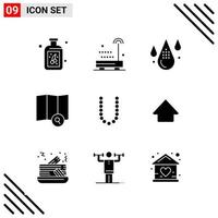 Pixel perfekter Satz von 9 soliden Symbolen Glyphen-Icon-Set für Website-Design und mobile Anwendungen Schnittstelle kreativer schwarzer Icon-Vektor-Hintergrund vektor