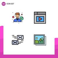 Piktogrammsatz aus 4 einfachen, gefüllten, flachen Farben von editierbaren Vektordesign-Elementen für Postamt-Designnachrichten vektor