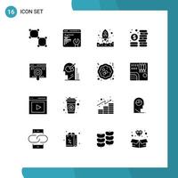 Stock Vector Icon Pack mit 16 Zeilenzeichen und Symbolen zum Finden von Web-Raketenmanagement-Münzen editierbare Vektordesign-Elemente