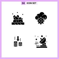 4 ikoner i fast stil glyf symboler på vit bakgrund kreativ vektor tecken för webb mobil och skriva ut kreativ svart ikon vektor bakgrund