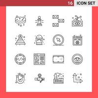 16 Icon Pack Line Style Umrisssymbole auf weißem Hintergrund einfache Zeichen für die allgemeine Gestaltung kreativer schwarzer Icon-Vektor-Hintergrund vektor