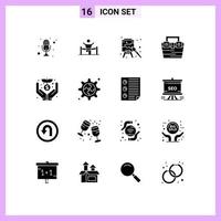 universelle Symbolsymbole Gruppe von 16 modernen soliden Glyphen von Box Paint Leader Arts Staffelei editierbare Vektordesign-Elemente vektor