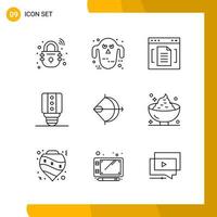 9 Icon Set Line Style Icon Pack Umrisssymbole isoliert auf weißem Hintergrund für reaktionsschnelle Website, die kreativen schwarzen Icon-Vektorhintergrund entwirft vektor