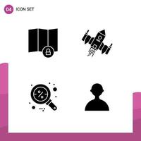 Stock Vector Icon Pack mit 4 Zeilenzeichen und Symbolen für die Standortsuche Raumschiff Raumsuche editierbare Vektordesign-Elemente