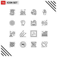 Bearbeitbares Vektorlinienpaket mit 16 einfachen Umrissen von Einstellungen Pot Diamond Success Growing Editable Vector Design Elements