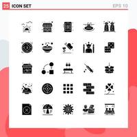 25 thematische Vektor-Solid-Glyphen und editierbare Symbole von Countdown-Zimtkaffee-Währungskursen, Zimthotel, editierbare Vektordesign-Elemente vektor