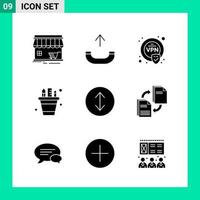 Packung mit 9 Solid Style Icon Set Glyphen-Symbolen für den Druck kreative Zeichen isoliert auf weißem Hintergrund 9 Icon Set kreativer schwarzer Icon-Vektor-Hintergrund vektor