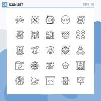 piktogrammsatz aus 25 einfachen lenkzeilen html-kaufcode mobil editierbare vektordesignelemente vektor