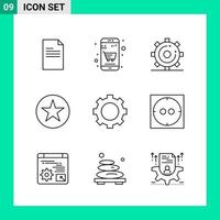 Packung mit 9 Linienstil-Icon-Set Umrisssymbolen für den Druck kreative Schilder isoliert auf weißem Hintergrund 9-Icon-Set kreativer schwarzer Icon-Vektor-Hintergrund vektor