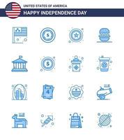 Happy Independence Day Pack mit 16 Blues-Zeichen und Symbolen für die US-Flagge Star Bank American Editable Usa Day Vector Design Elements