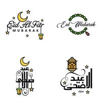 happy of eid packung mit 4 eid mubarak grußkarten mit leuchtenden sternen in arabischer kalligraphie moslemisches gemeinschaftsfest vektor