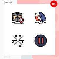 Packung mit 4 modernen Filledline-Flachfarben Zeichen und Symbolen für Web-Printmedien wie Khana Sportkarte Surfen Feuer editierbare Vektordesign-Elemente vektor