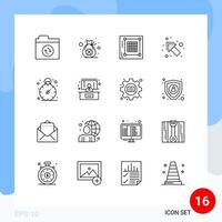 Packung mit 16 modernen Umrissen Zeichen und Symbolen für Web-Printmedien wie Zeit Business Grid Linkspfeil editierbare Vektordesign-Elemente vektor